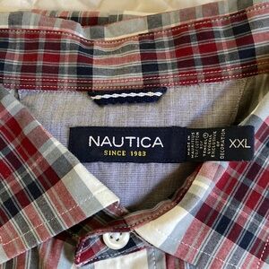 Nautica Red and Blue Casual Button Down Shirt